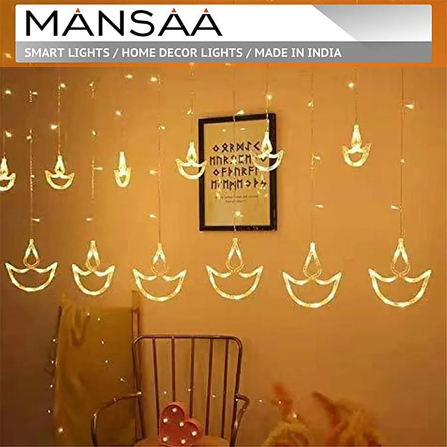 MANSAA Diya Curtain Lights/Diya String Lights - 108 LEDs With Flashing Modes