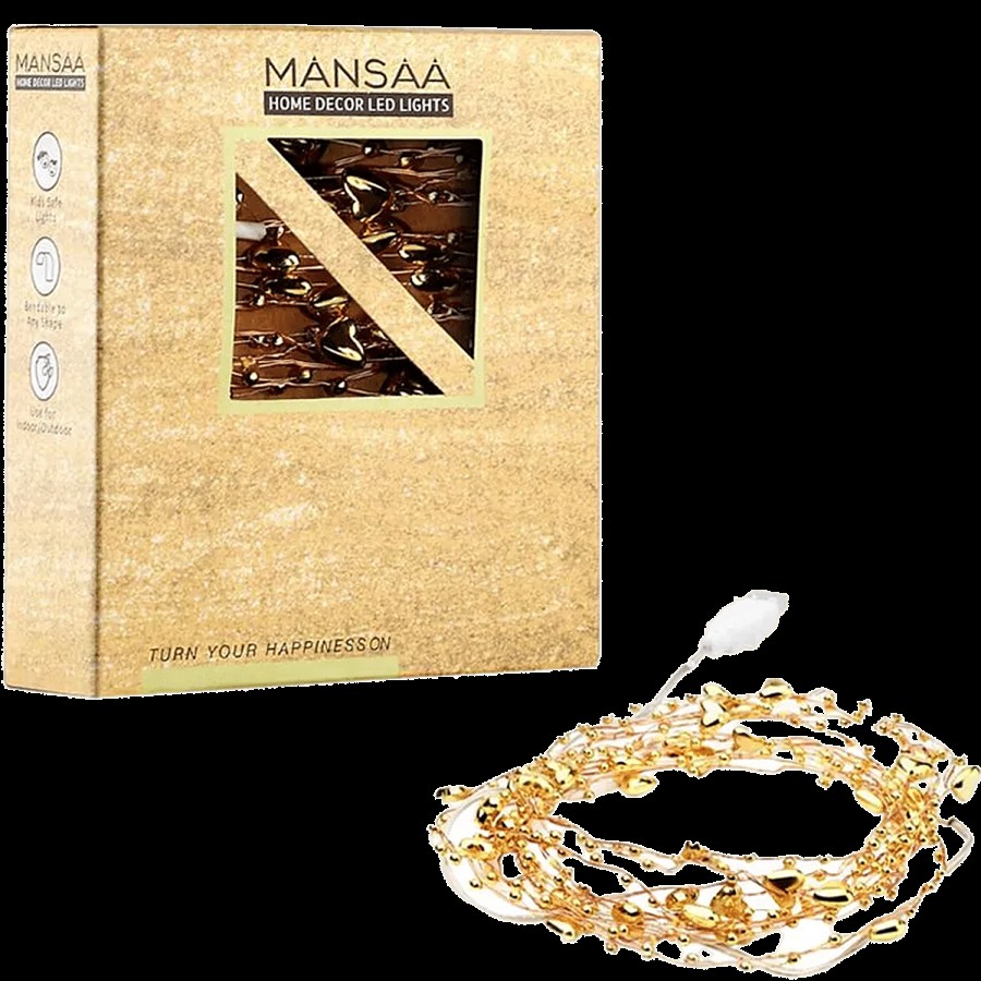 MANSAA USB Copper Heart Beads String Fairy Lights - 3 M