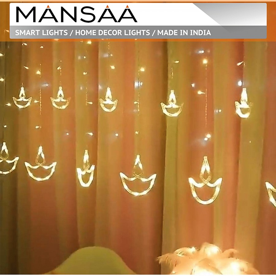 MANSAA Diya Curtain String Lights - 108 LEDs With Flashing Modes