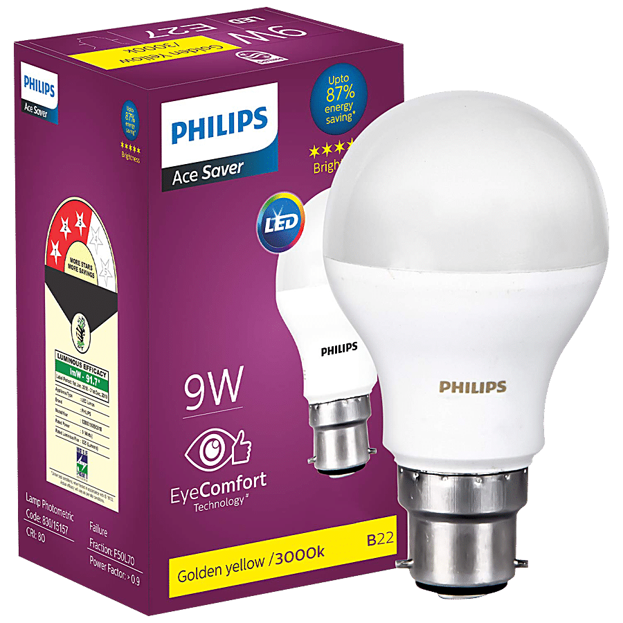 Philips Ace Saver LED Bulb 9w B22 - Warm White/Golden Yellow