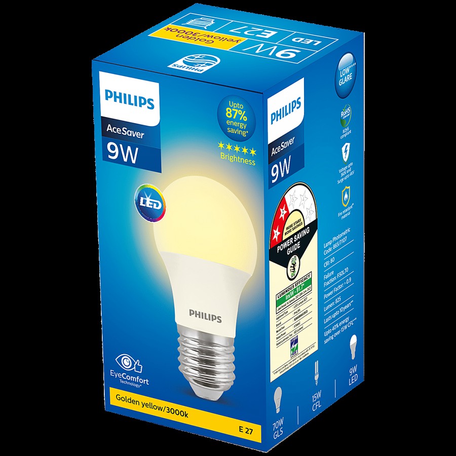 Philips Ace Saver LED Bulb 9w E27 - Warm White/Golden Yellow