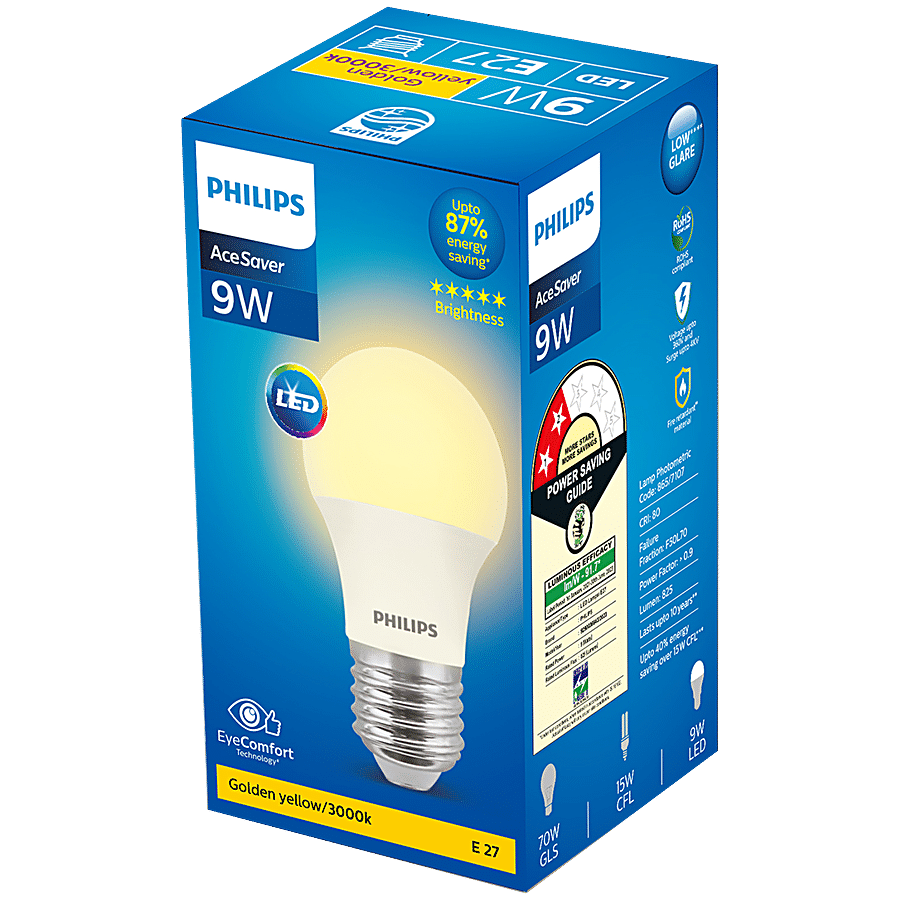 Philips Ace Saver LED Bulb 9w E27 - Warm White/Golden Yellow