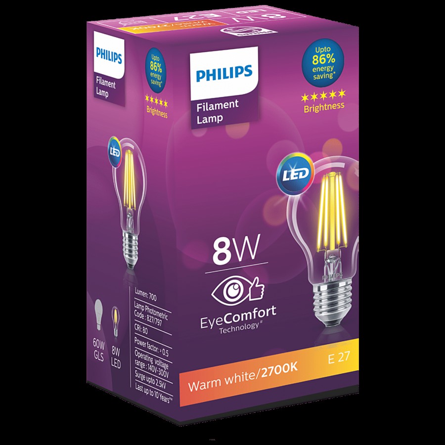 Philips LED Filament Bulb 8w A60 E27 Cap - Golden Yellow