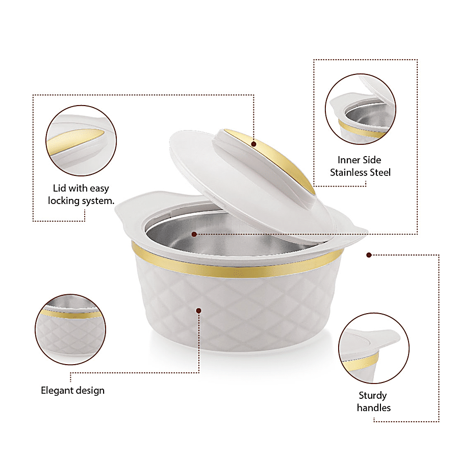 Modware Kohenoor Insulated Inner Stainless-Steel Casserole - White Gold