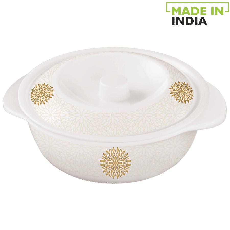 Servewell Pure Melamine Casserole For Roti/Chapati With Lid - Golden Leaves