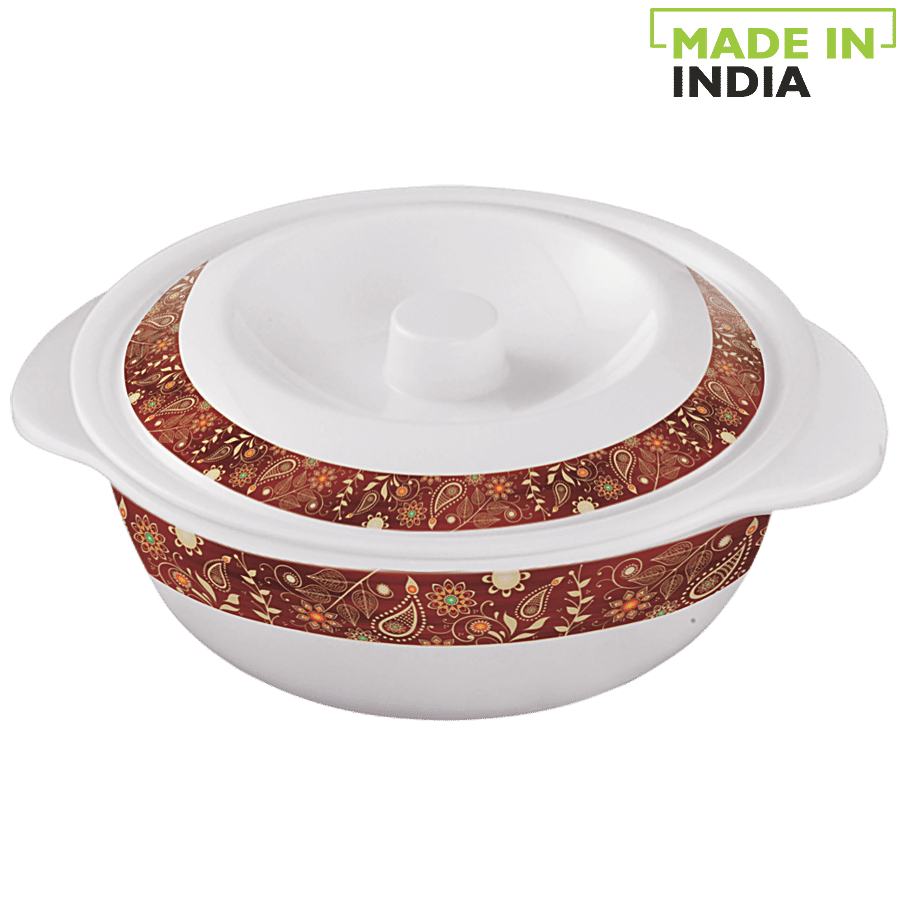 Servewell Pure Melamine Serving Casserole For Roti/Chapati With Lid - Golden Paisley