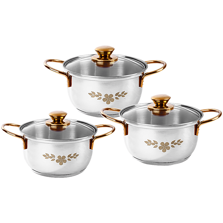 Wonderchef Casserole Set With Glass Lid - Golden Knobs & Handles