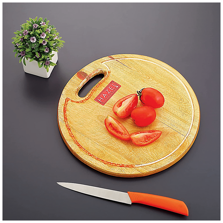 HAZEL Neem Wood Round Vegetable Chopping Board - 33 cm Diameter