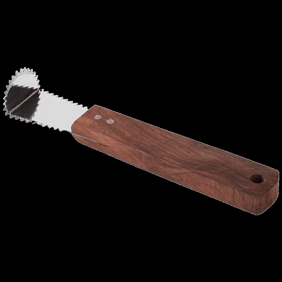 Omega Coconut Scraper - Sharp Blades with Wooden Handle