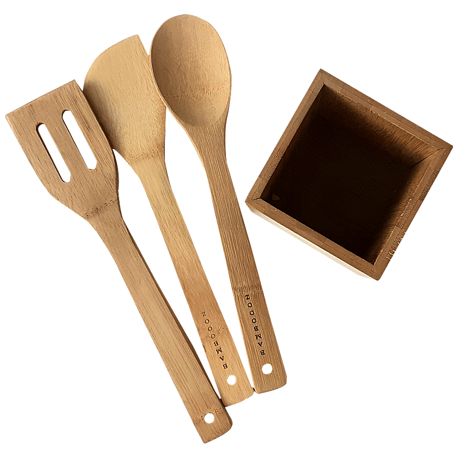 Bamboooz Kitchen Tools Set With Holder Made Of Bamboo Wood - Spatula