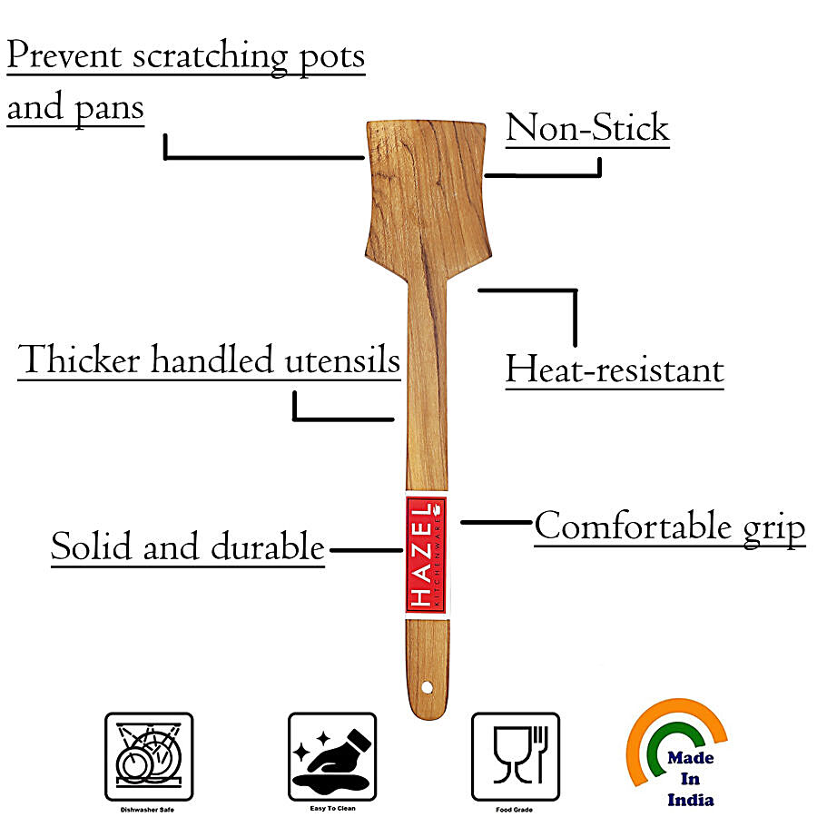 HAZEL Sagwan Wooden Taveta/Turner/Spatula - Non Stick Cookware Friendly