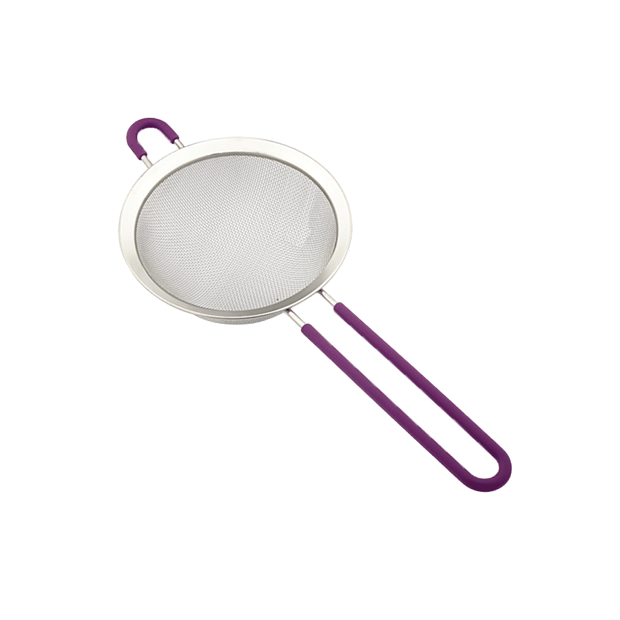 Petals Steel Juice/Soup/Vegetable Strainer With Silicone Grip Handle - 14 Cm