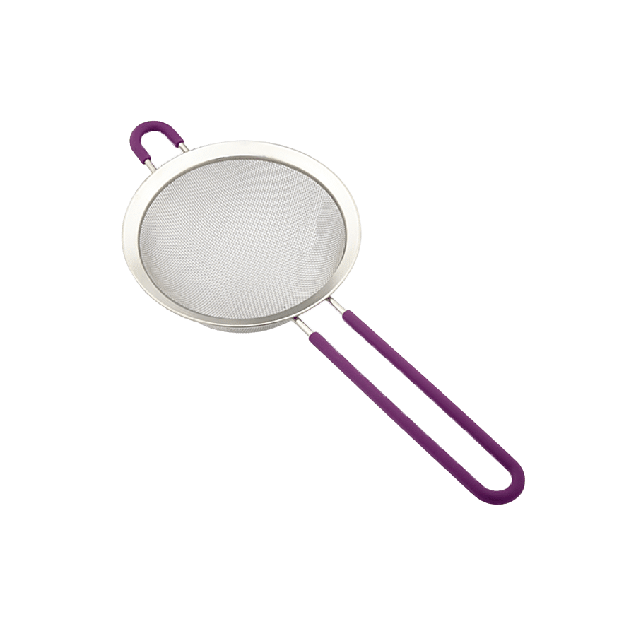 Petals Steel Juice/Soup/Vegetable Strainer With Silicone Grip Handle - 16 Cm