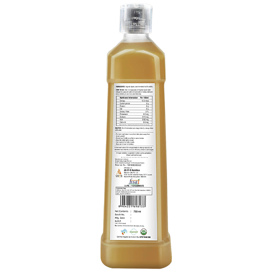 AS-IT-IS Nutrition Organic Apple Cider Vinegar With Mother - Raw