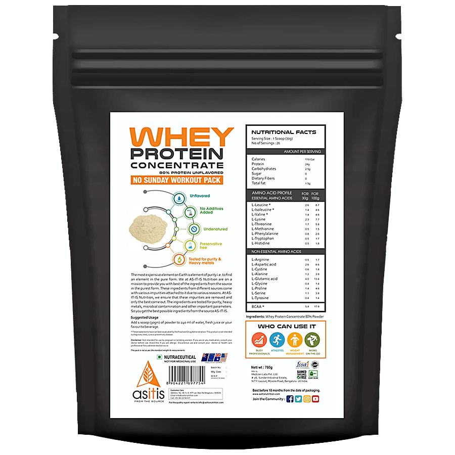 AS-IT-IS Nutrition Whey Protein Concentrate 80% - No Sunday Workout Pack