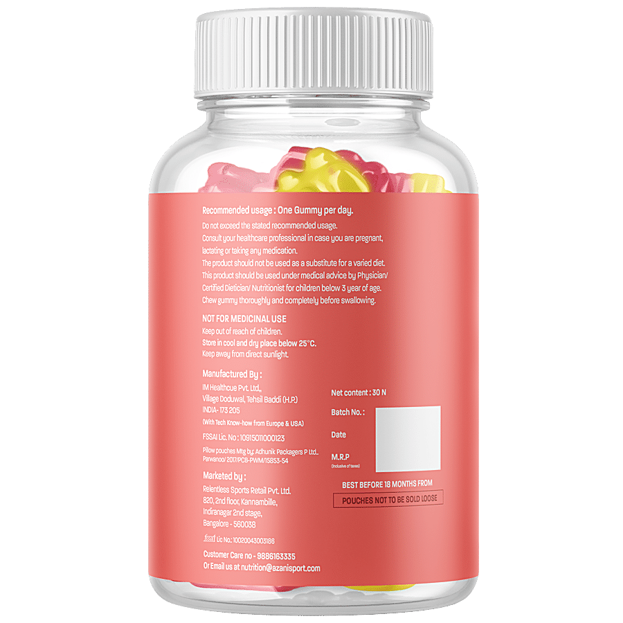 Azani Active Nutrition Calcium + Vitamin-D Vegan Gummies - Mango & Strawberry Flavour