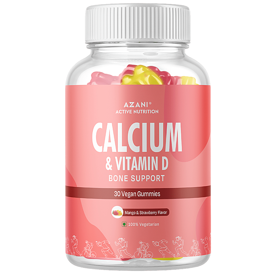 Azani Active Nutrition Calcium + Vitamin-D Vegan Gummies - Mango & Strawberry Flavour