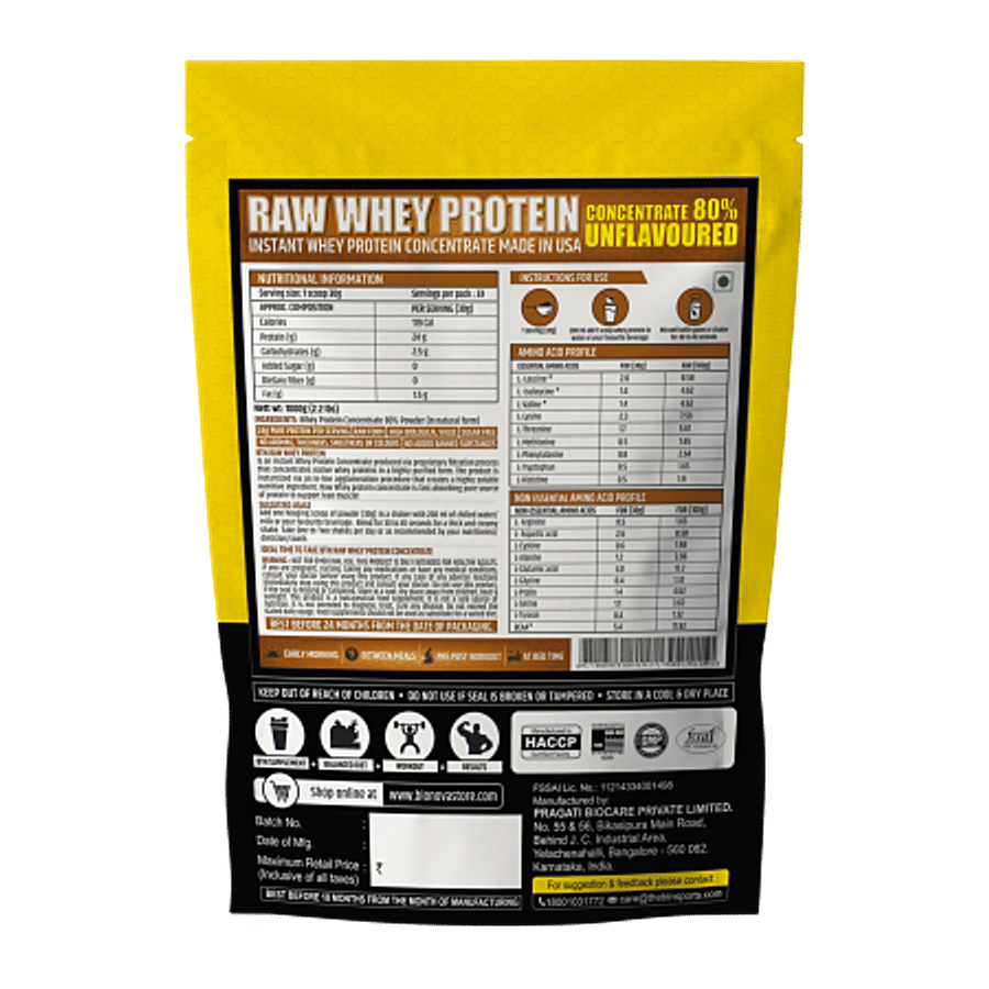 BTN Sports Raw Whey Protein Powder - Concentrate 80%