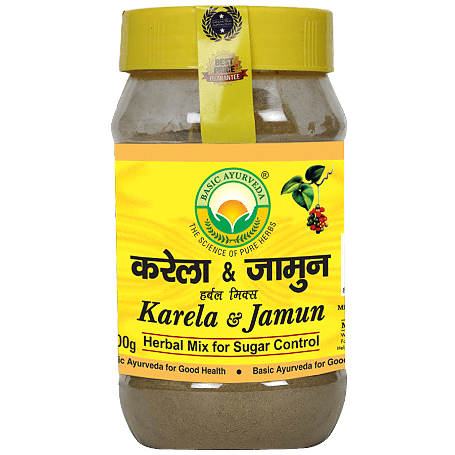 Basic Ayurveda Karela & Jamun Herbal Mix Powder - Control Blood Glucose Level & Skin Disease