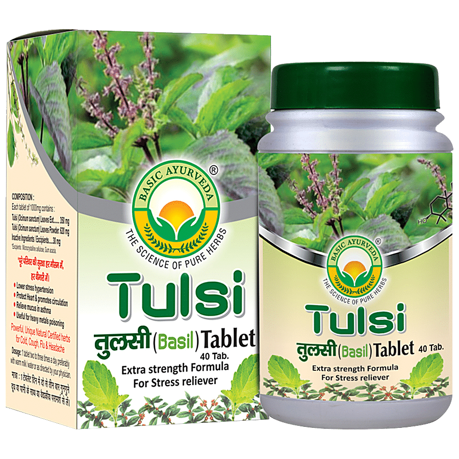 Basic Ayurveda Tulsi/Basil Tablets - Relieves Cough & Cold