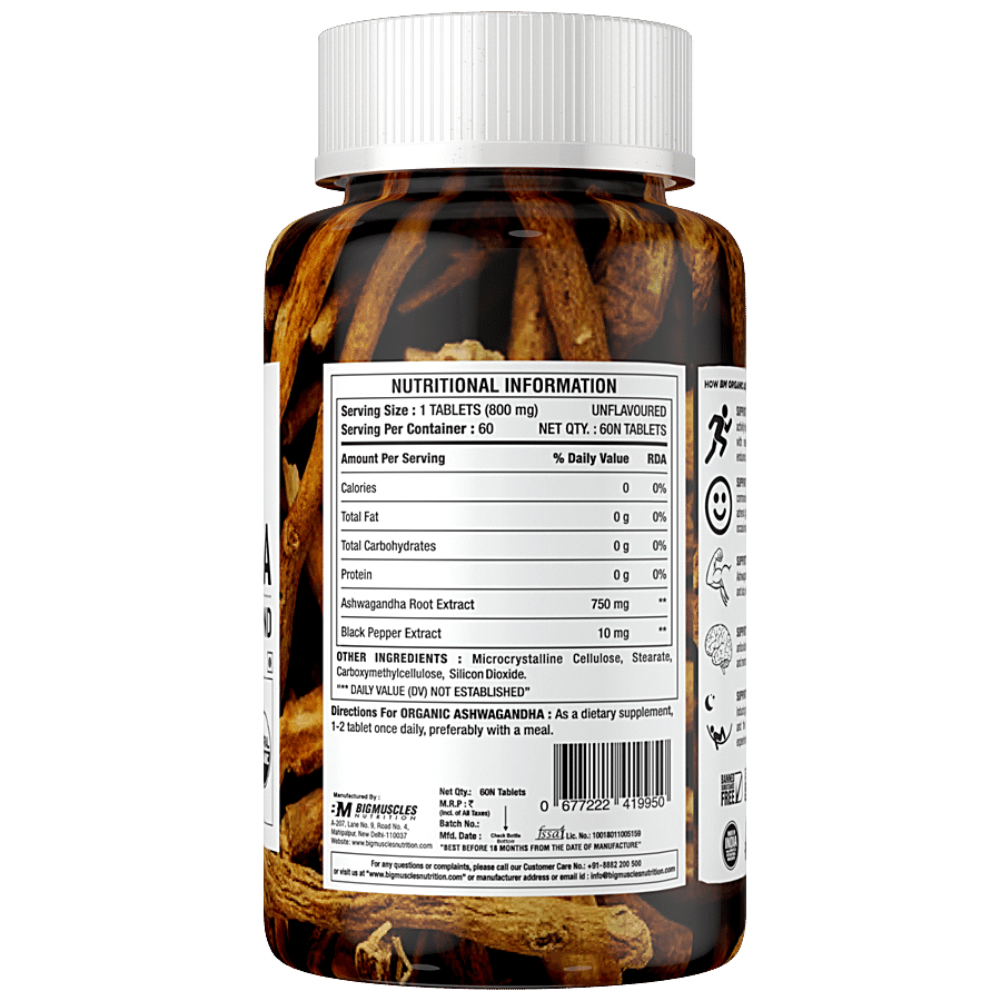 Bigmuscles Nutrition Ashwagandha Organic 800 mg Tablets