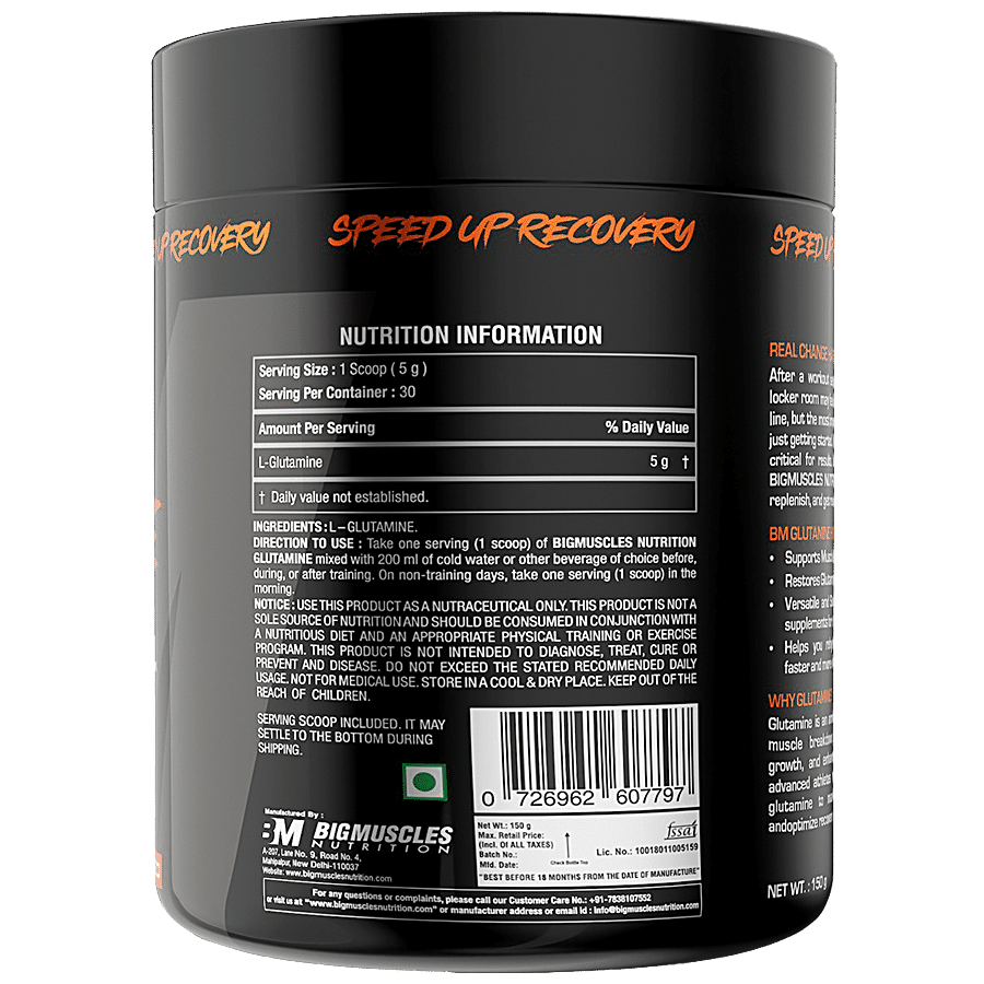 Bigmuscles Nutrition Glutamine Powder - Unflavoured