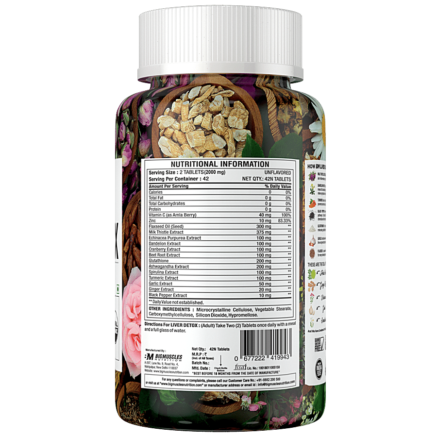 Bigmuscles Nutrition Liver Detox Tablets - 21 Days Liver Cleanse Supplements With Milk Thistle