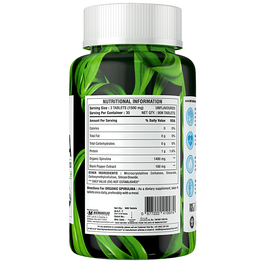 Bigmuscles Nutrition Spirulina Organic Tablets - Antioxidant Rich