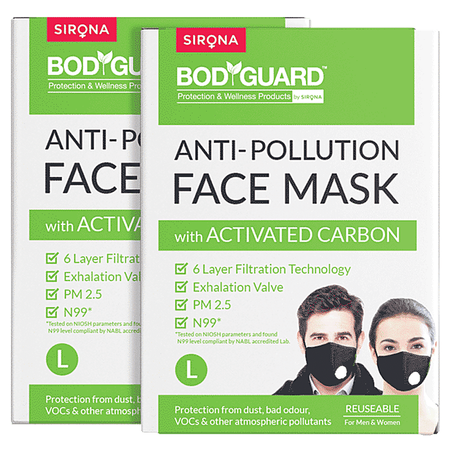 Bodyguard Unisex Cotton Reusable N99 + PM2.5 with 6 Layer Anti Pollution Face Mask with Valve (Black