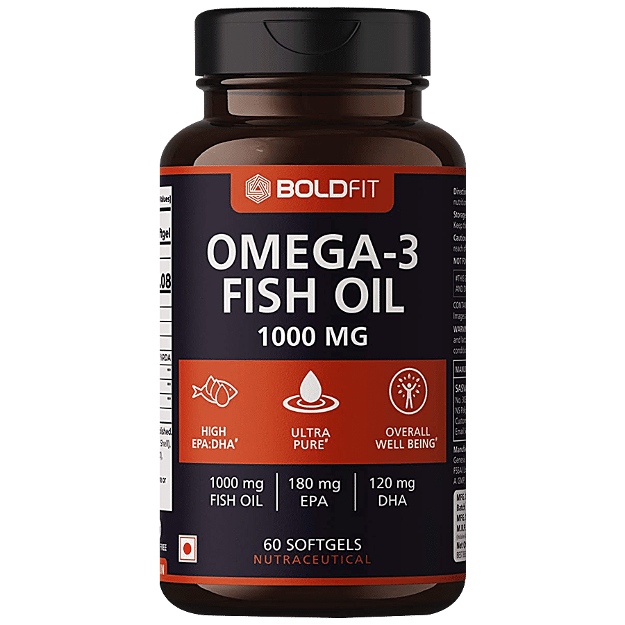 Boldfit Omega 3 Fish Oil 1000mg Supplement Soft Gel - For Over All Well Being