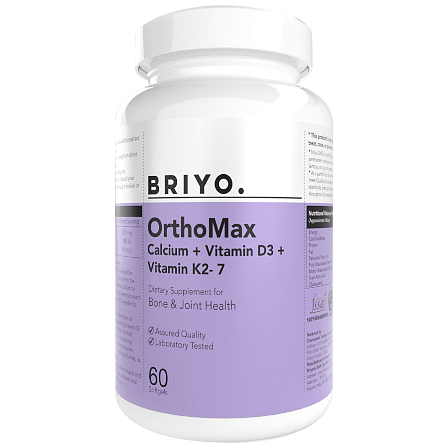 Briyo Briyo Orthomax - Vitamin D3 & K2-M7 & Calcium Dietary Supplement