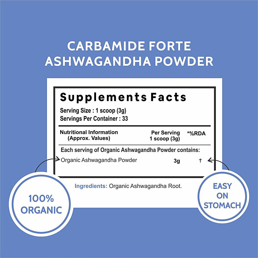 Carbamide Forte Certified Organic Ashwagandha Powder - Supports Stress Relief & Muscle Recovery