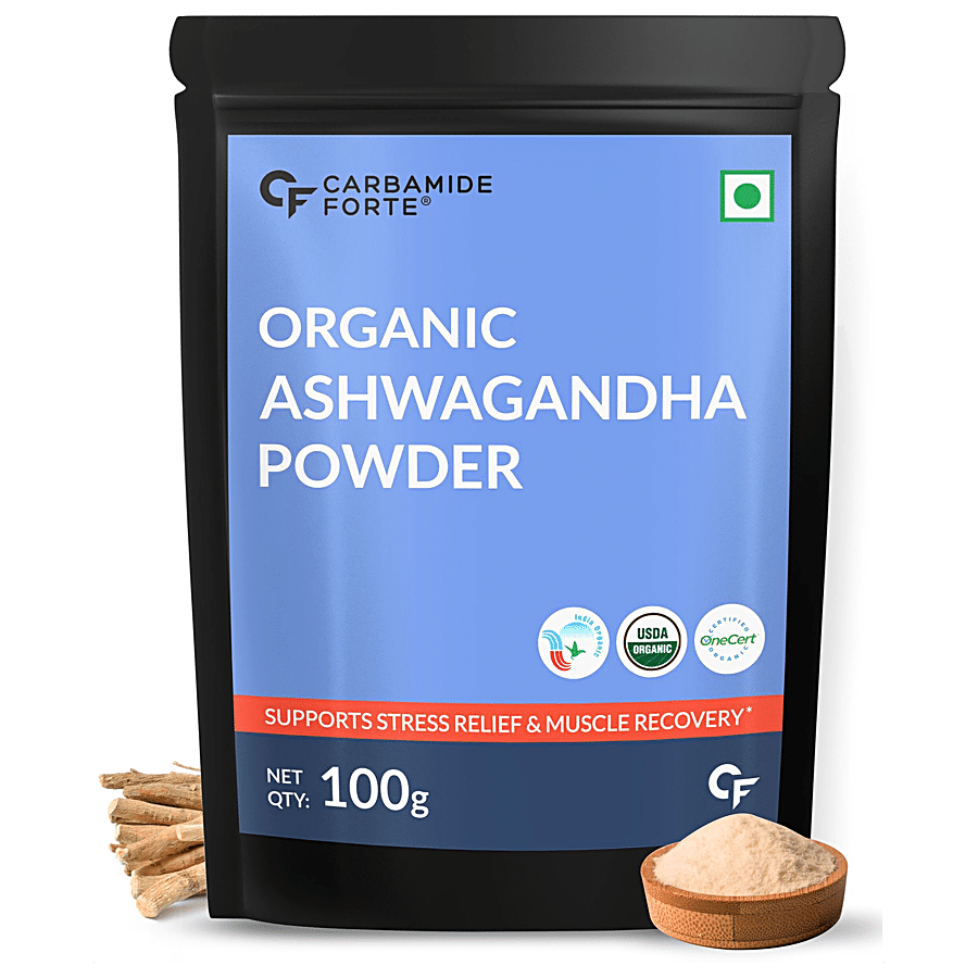 Carbamide Forte Certified Organic Ashwagandha Powder - Supports Stress Relief & Muscle Recovery