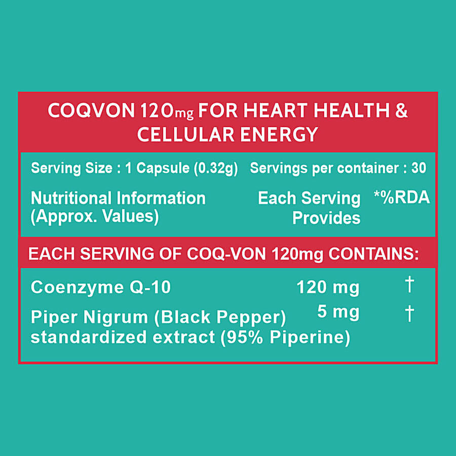 Carbamide Forte Coenzyme Q10 120 mg With Piperine 5 mg - Supports Heart Health