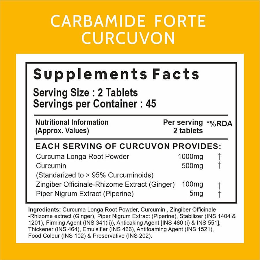 Carbamide Forte Curcumin 95% Curcuminoids  + Piperine Vegetarian Tablets - For Immunity