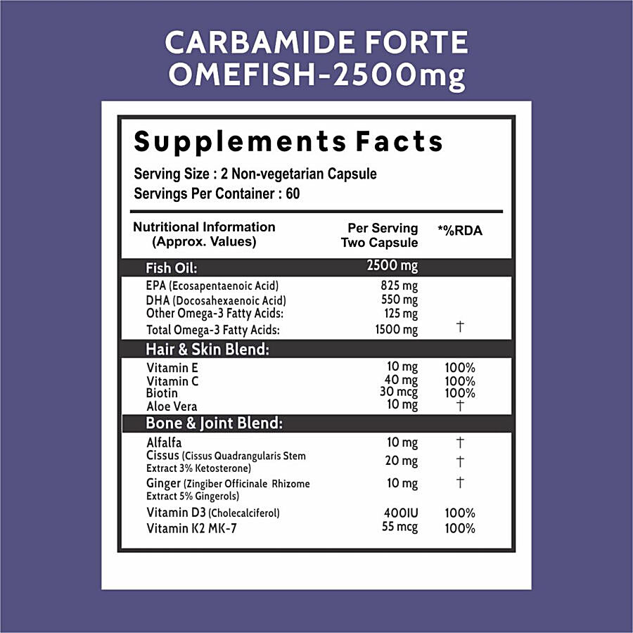 Carbamide Forte Fish Oil 2500mg + Vitamins & Superfoods Softgel Capsules - For Heart & Joints