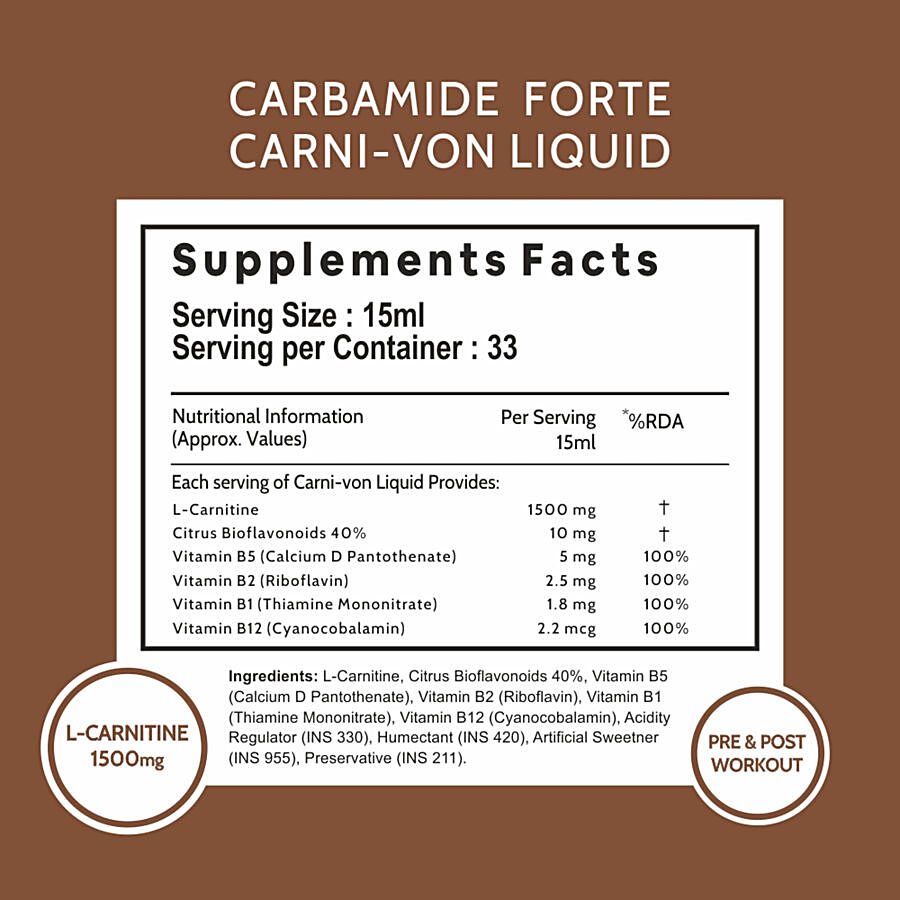 Carbamide Forte L Carnitine Liquid 1500mg Supplement - Citrus Burst Flavour