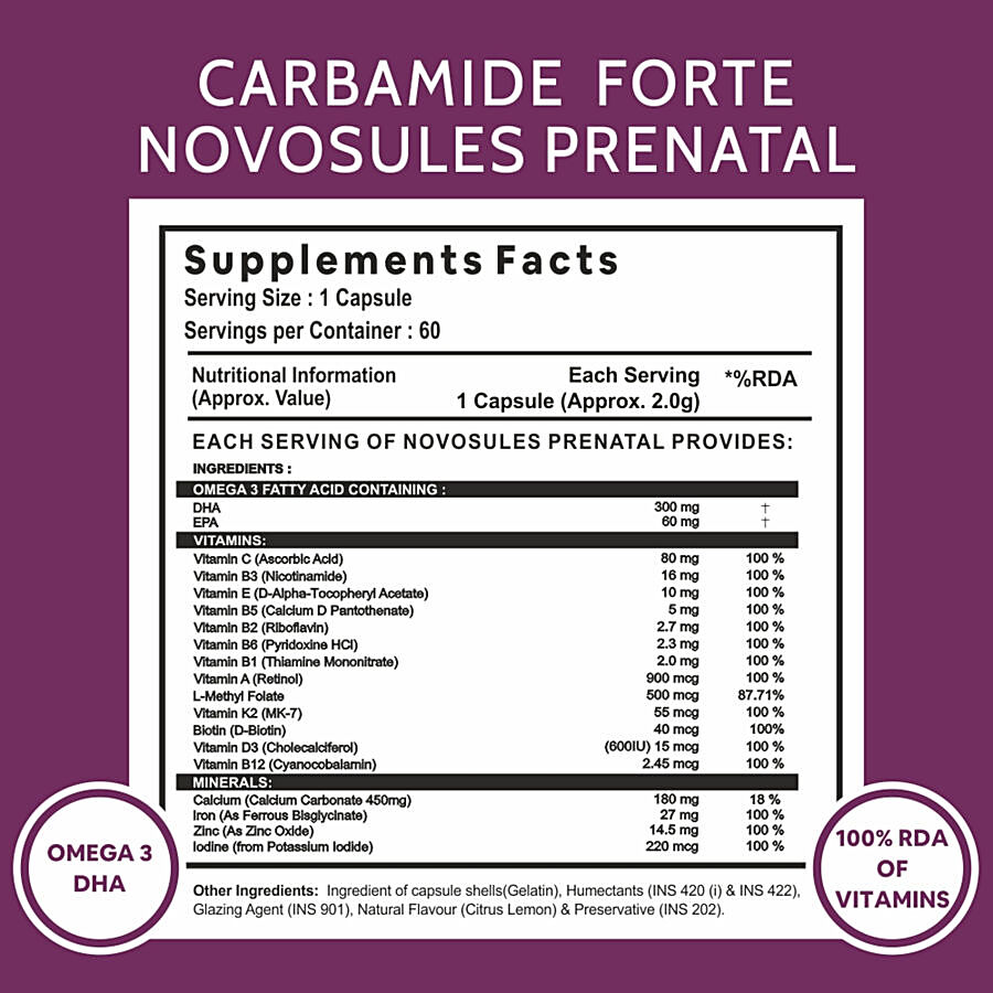 Carbamide Forte Prenatal Multivitamin + DHA 300mg Softgel Capsules - For Pregnancy