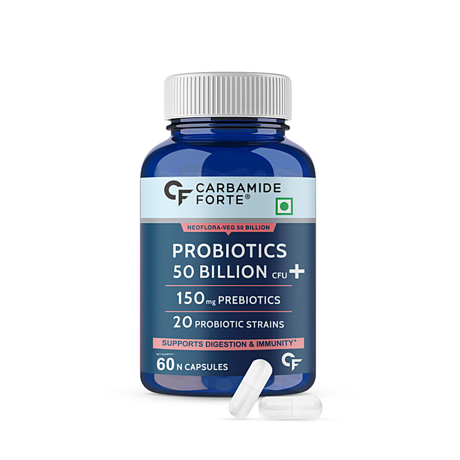 Carbamide Forte Probiotics 50 Billion CFU + 150mg Prebiotics Vegetarian Capsules - For Better Digestion