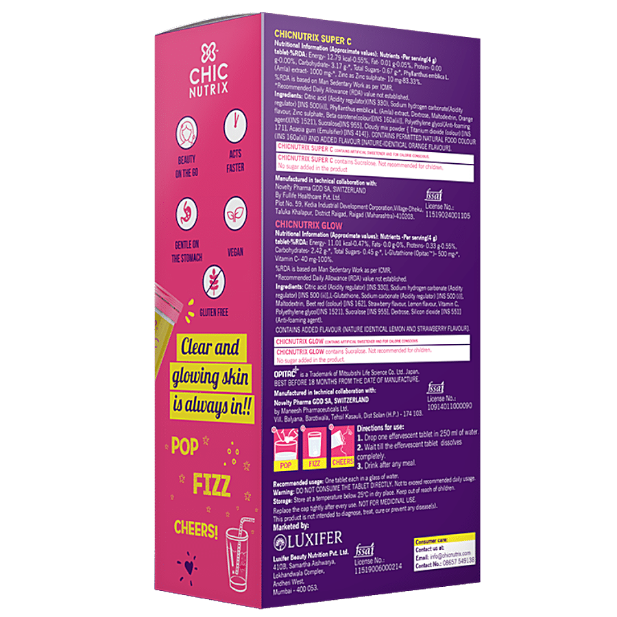 Chicnutrix Complete Skin Nutrition Formula Effervescent Tablets - Japanese Glutathione & Vitamin C