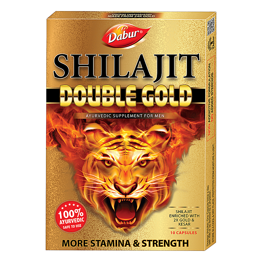 Dabur Dabur Shilajit Double Gold - 10 Capsules | Shilajit Enriched with 2X Gold & Kesar | More Stamina & Strength