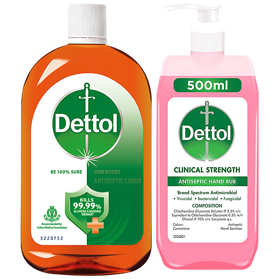 Dettol Antiseptic - Disinfectant Liquid 1 L + Clinical Strength Hand Sanitizer 500 ml