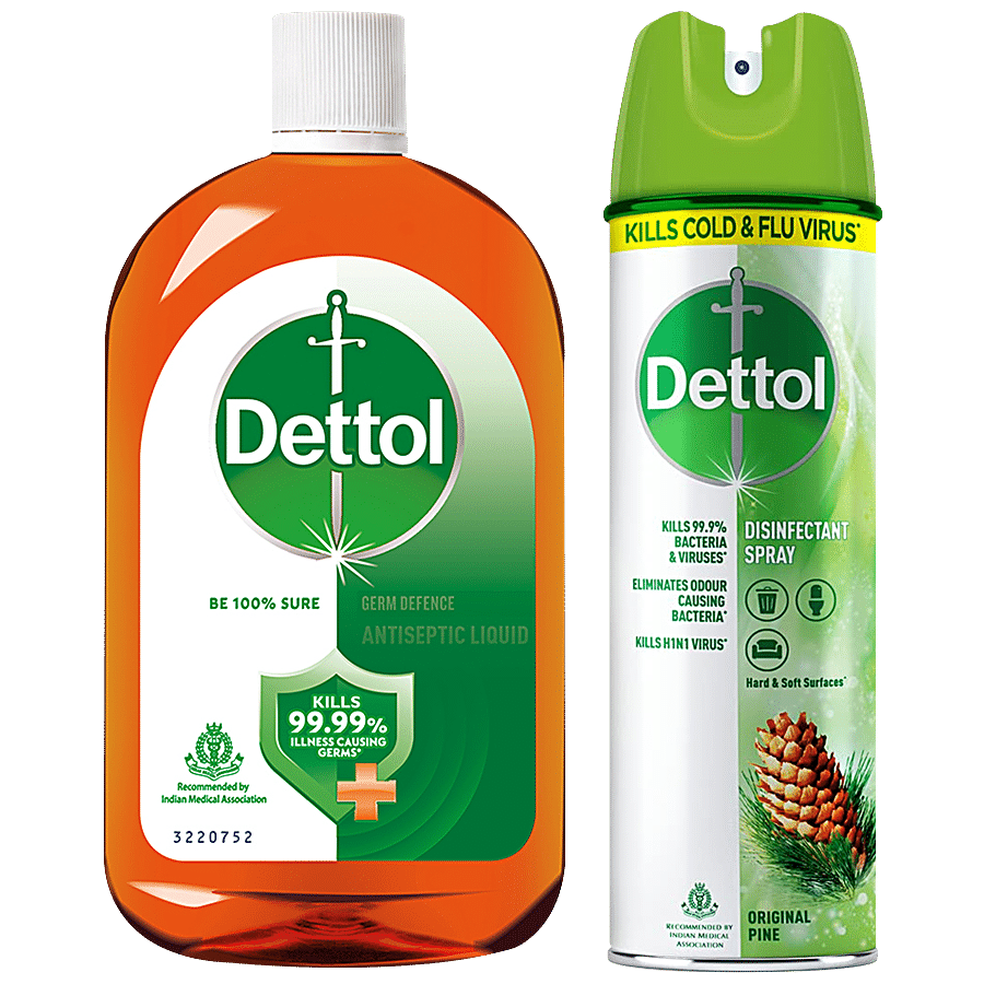 Dettol Antiseptic Liquid 1 L+ Disinfectant Spray- Original 225 ml