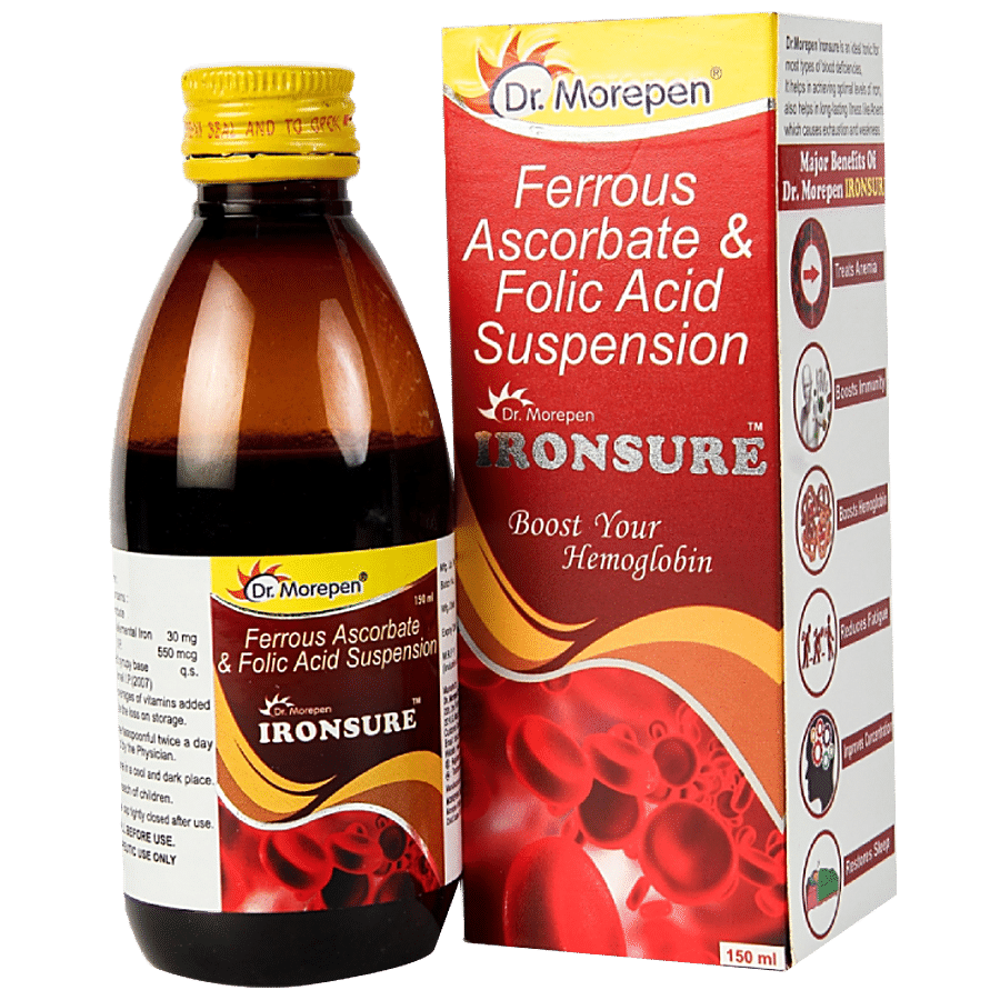 Dr. Morepen Ironsure - Folic Acid & Iron Supplement Hemoglobin Booster Syrup