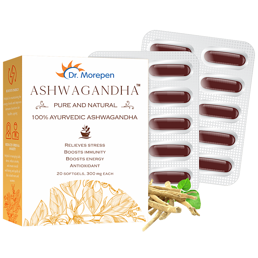 Dr. Morepen Pure & Natural Ashwagandha Softgel Capsules - Ayurvedic Immunity Booster