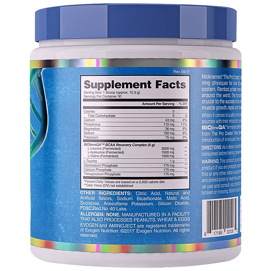 EVOGEN Aminoject Premium Amino Acid Accelerator Dietary Supplement - Blue Raspberry