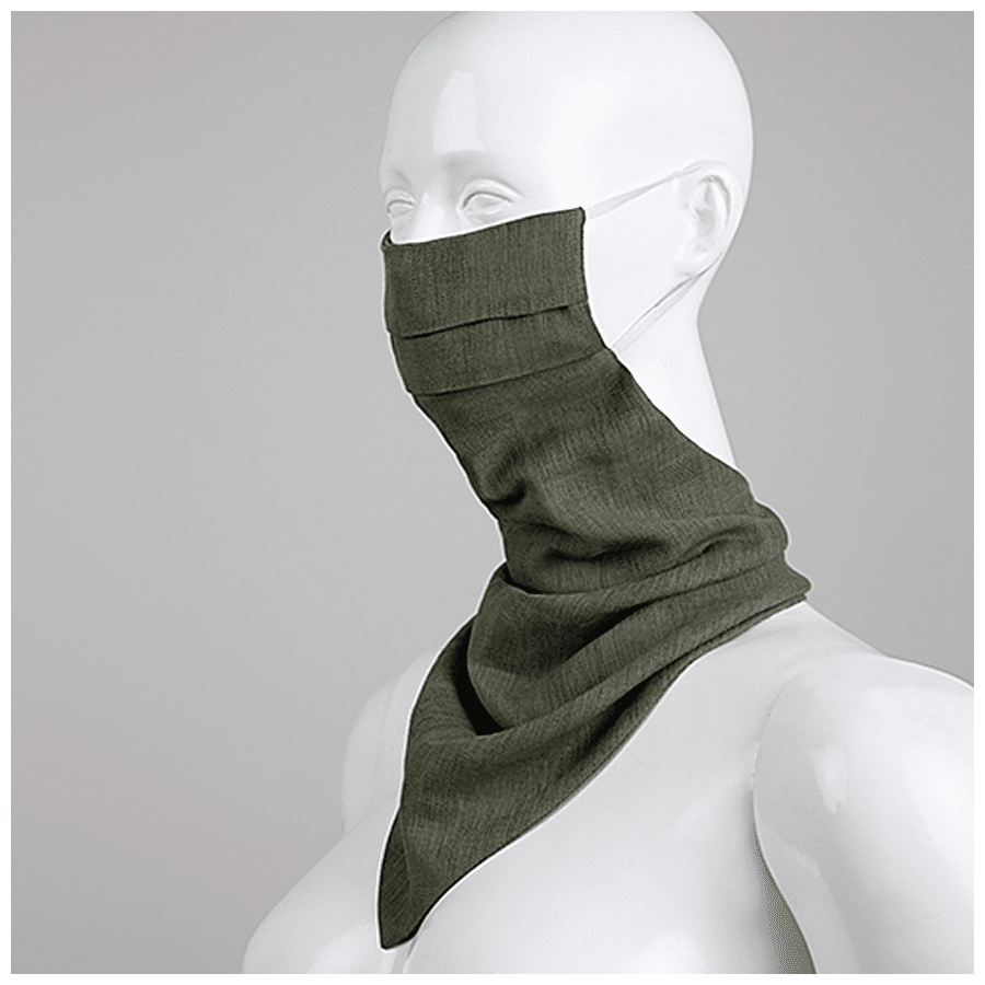 FabAlley Cotton Scarf Mask - Olive Jacquard