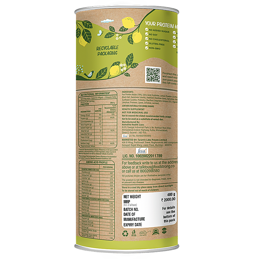 Foodstrong 100% Plant Based Vegan Protein Powder - Made With Real Fruits