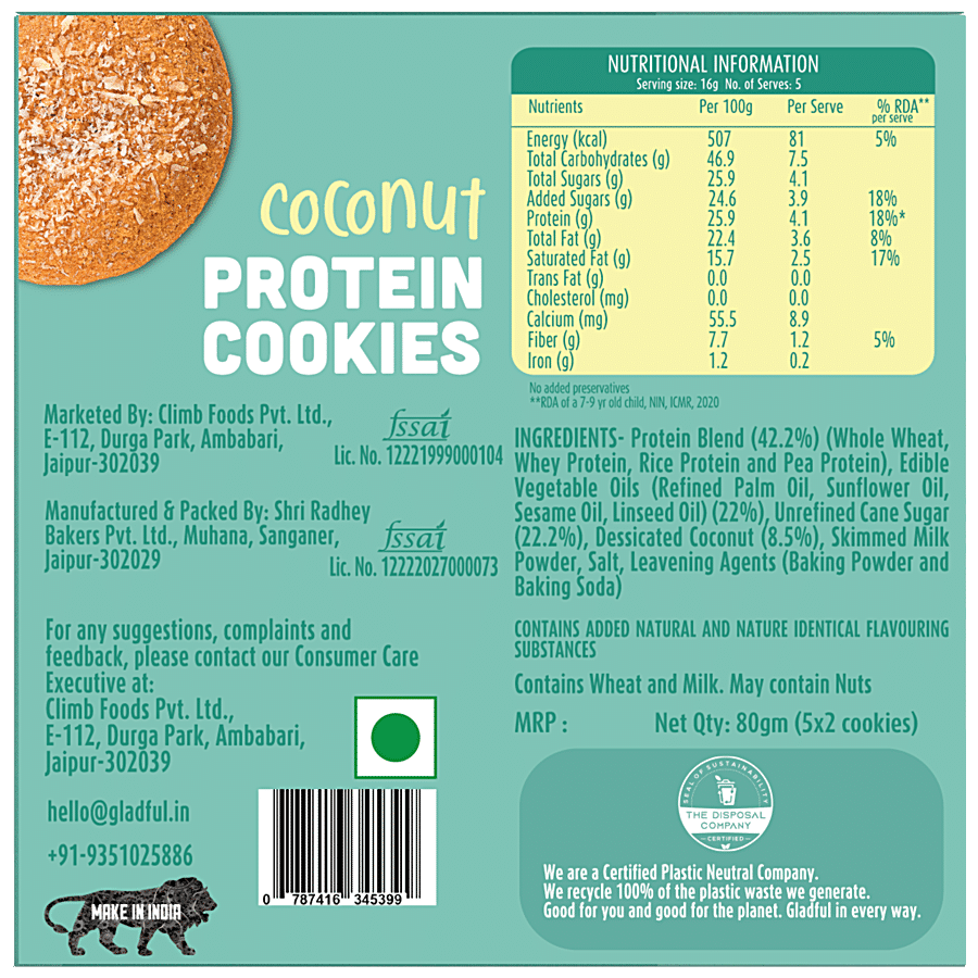 Gladful Coconut Protein Cookies - No Maida & Cholesterol