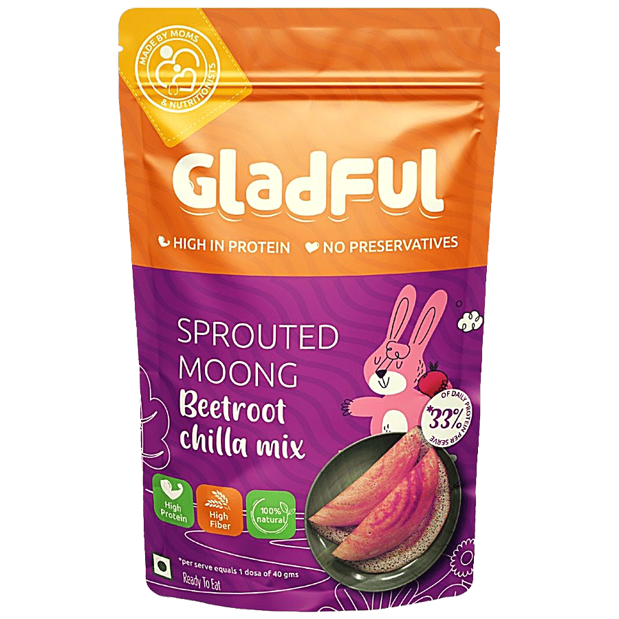 Gladful Sprouted Moong Beetroot Chilla Mix - High In Protein & Fibre